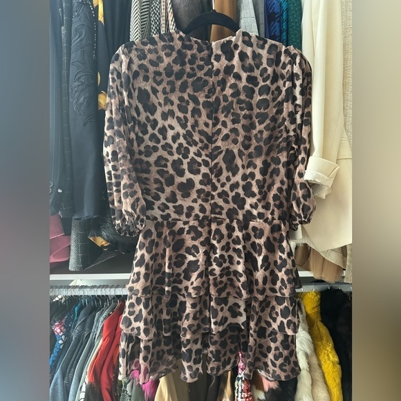 Anne Fernandes- Brown and Black Leopard Print Quarter Sleeve Ruffle Mini Dress - Picture 4 of 6